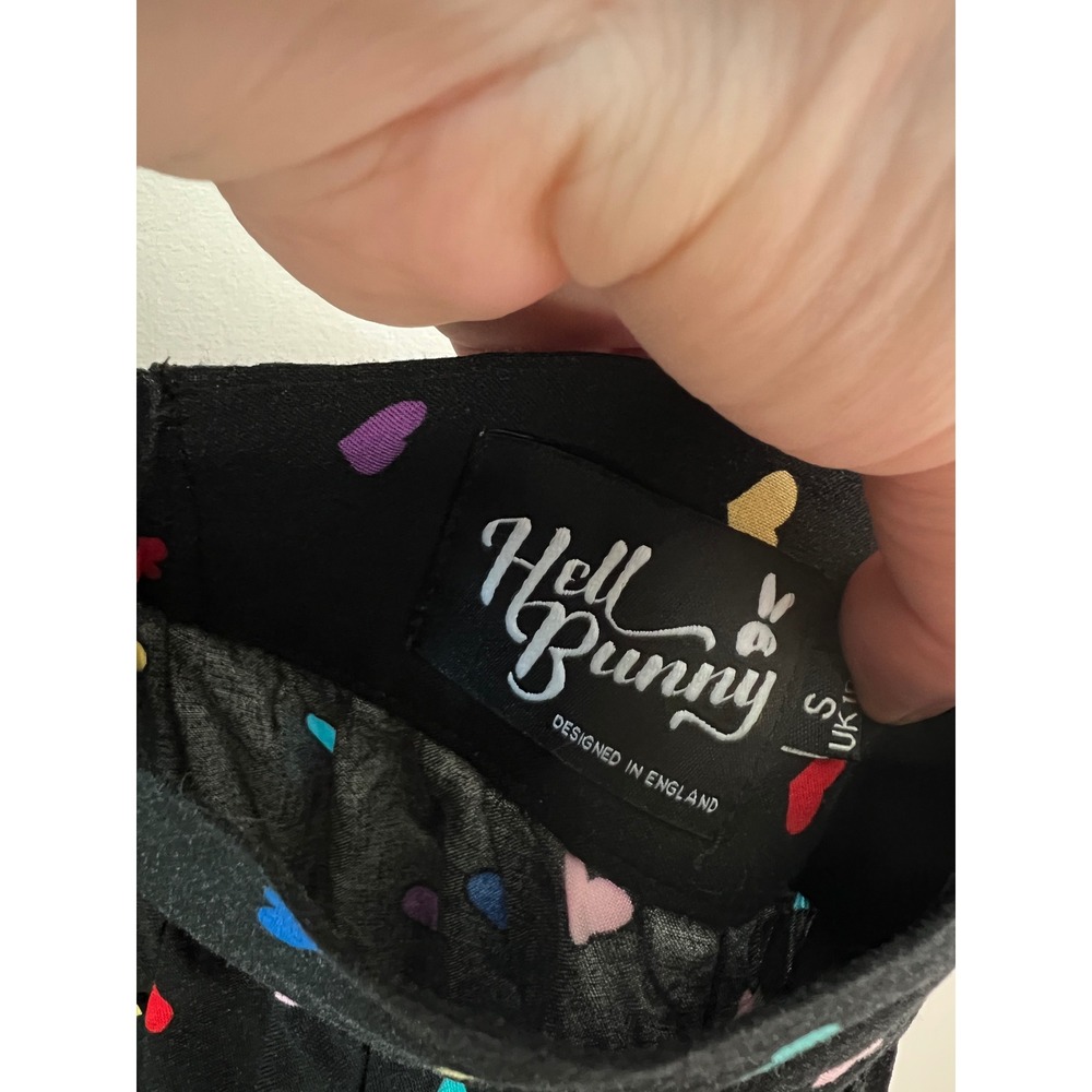 Hell Bunny Skirt Black Rainbow Heart Print Button Front Midi Novelty Modcloth - Picture 7 of 8